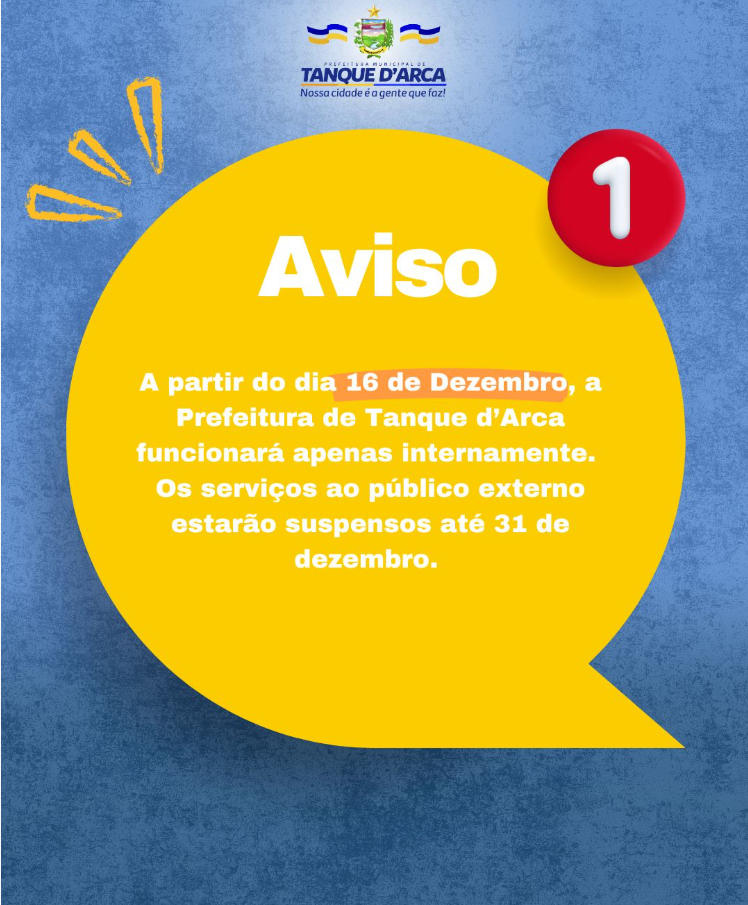 Dia 16 encerra o atendimento ao público no prédio da Prefeitura